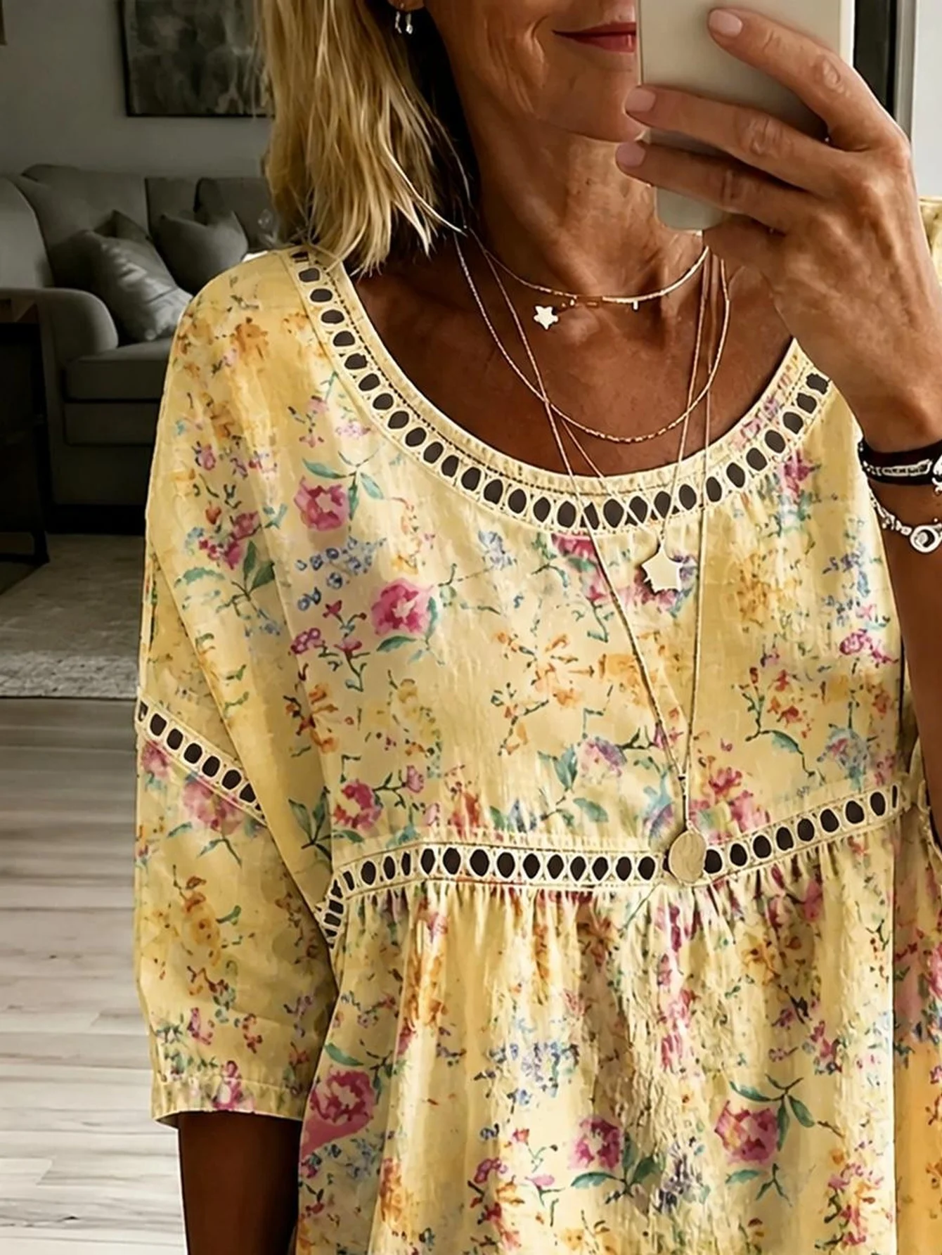 Women Plus Size Blouse 3D Floral Print Loose Fit Long Sleeve Boho Tunic Top