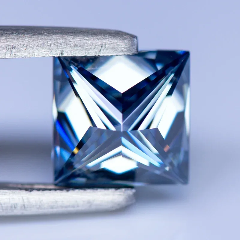 Moissanite หินสีหลัก Royal Blue Princess Cut อัญมณี Lab Grown เพชรผู้หญิง Charms เครื่องประดับทําใบรับรอง GRA