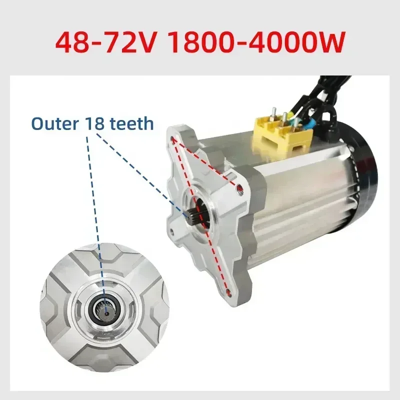 Hot Sales48-72v High-power DC Brushless Motor 1800-4000W Quadrangle Outer 18 Teeth Motor Refitted Electric Tricycle, Forklift,