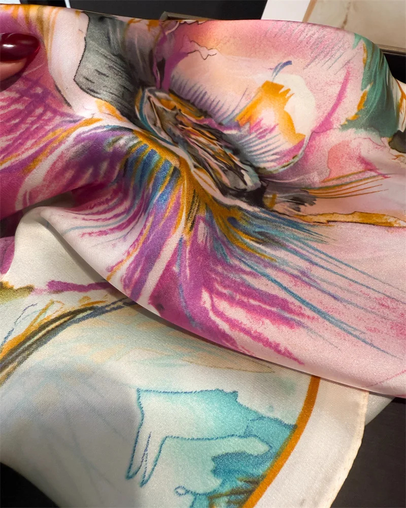 Print 70cm Floral Satin Headkerchief Women Luxury Design Neck Tie Scarf Female Hair Hand Wrist Foulard Shawl Hijab Bandana New image 4