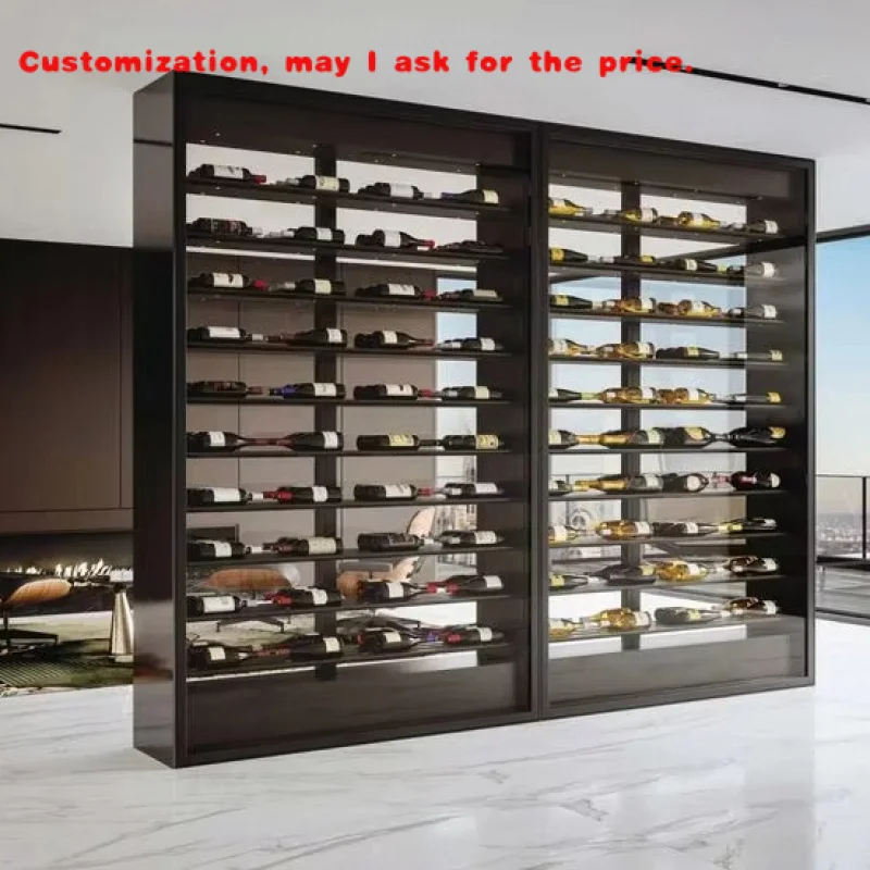 custom.Red Wine High-End Restaurant Furniture Led Stainless Steel Wine Cellar Display Cabinet