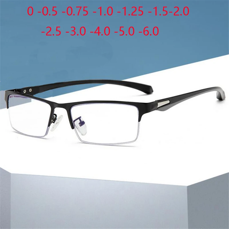 Blue Light Blocking Semi-Rimless Nearsighted Glasses Metal TR90 Prescription Eyeglasses Computer Eyewear 0 -0.5 -0.75 -1.0 To