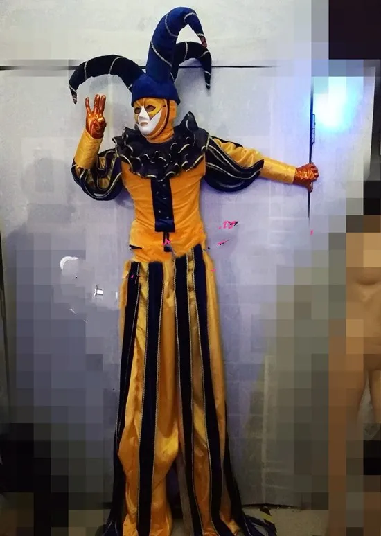 Stilts clown costume nightclub bar warm field interpretation clothing blue gold