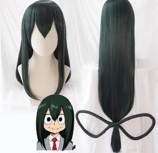 New 100cm/39.37inch My Hero Hero Academia Tsuyu Asui Cosplay Wigs Long Dark green Synthetic Hair Perucas Cosplay Wig+Hairnet