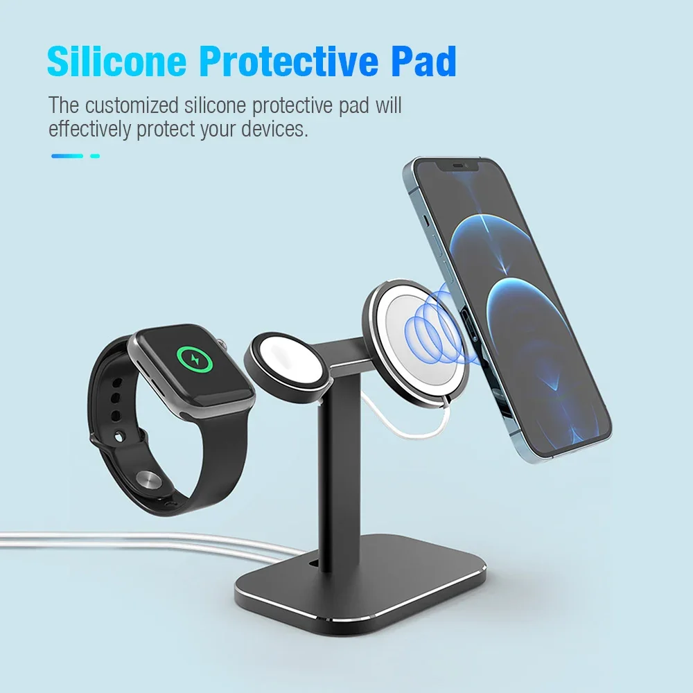 Aluminium Alloy Watch Phone Holder Stand Bracket for Magsafe Charger Apple Watch Adjustable for iWatch iPhone 13 12 Pro Max Mini