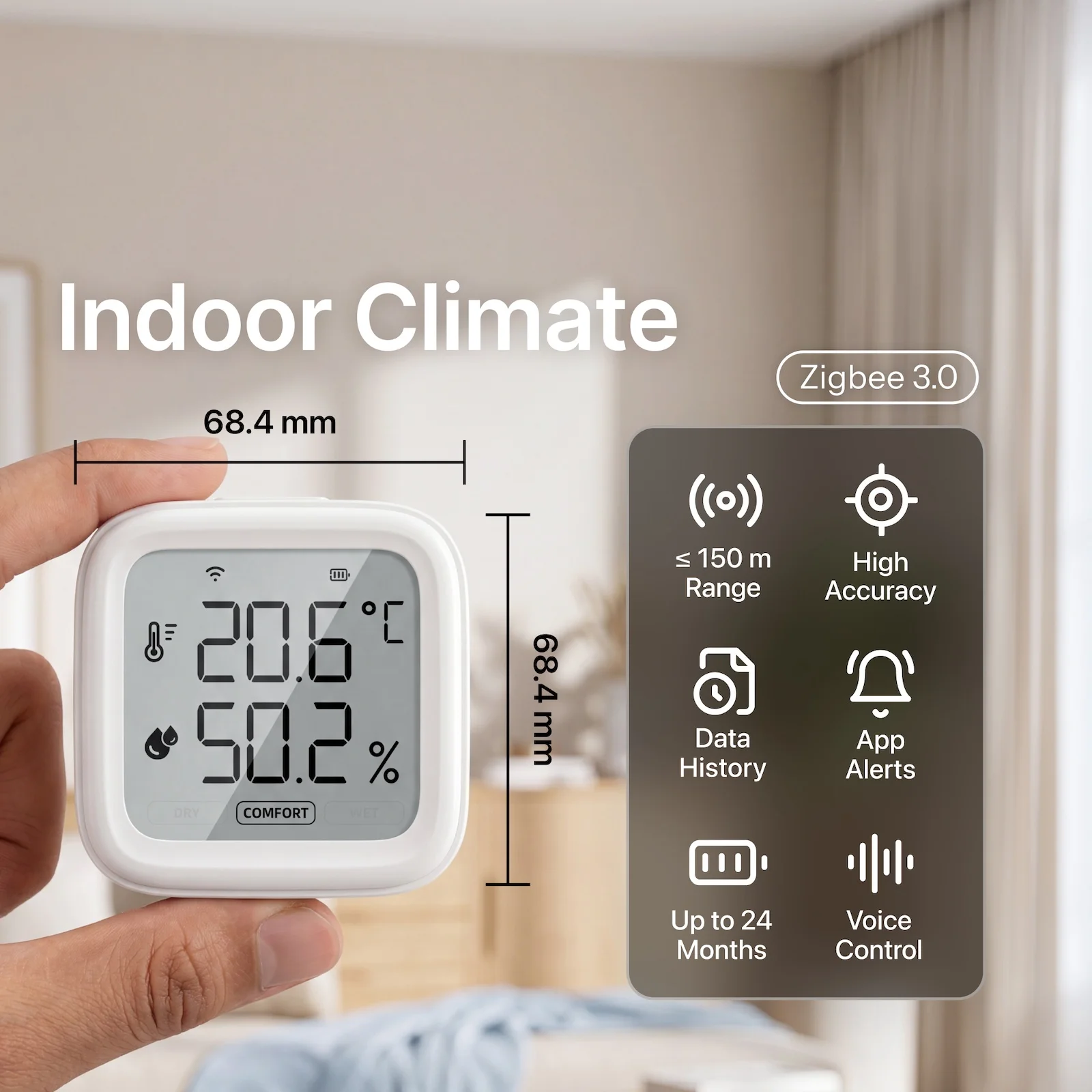 Tuya Zigbee3.0 Temperature Humidity Sensor For Smart Home Thermometer Hygrometer Zigbee Z2MQTT ZHA APP Remote Yandex Alexa