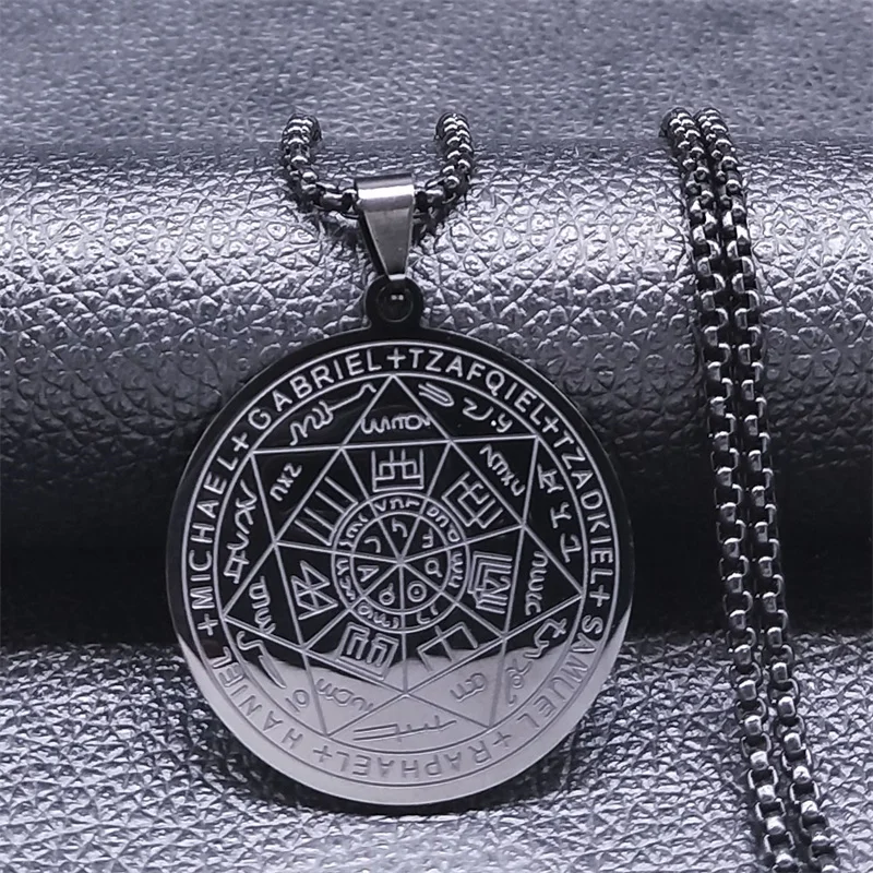 Zeven Aartsengelen Amulet Rvs Kettingen Mannen Zegel van Solomon Talisman Ketting Bescherming Sieraden kraag hombre N1162S2