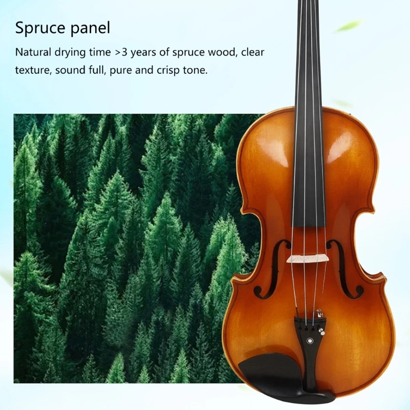 11UE Spruce Viola with Bow and Carrying Case Stringed Instrument 16 Inch Viola Replacement Kits for Beginners Students