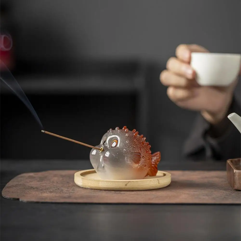 Pufferfish Incense Stick Holder Resin Globefish Tea Pet Figurine Incense Burner Home Office Tea Room Table Decoration Ornament