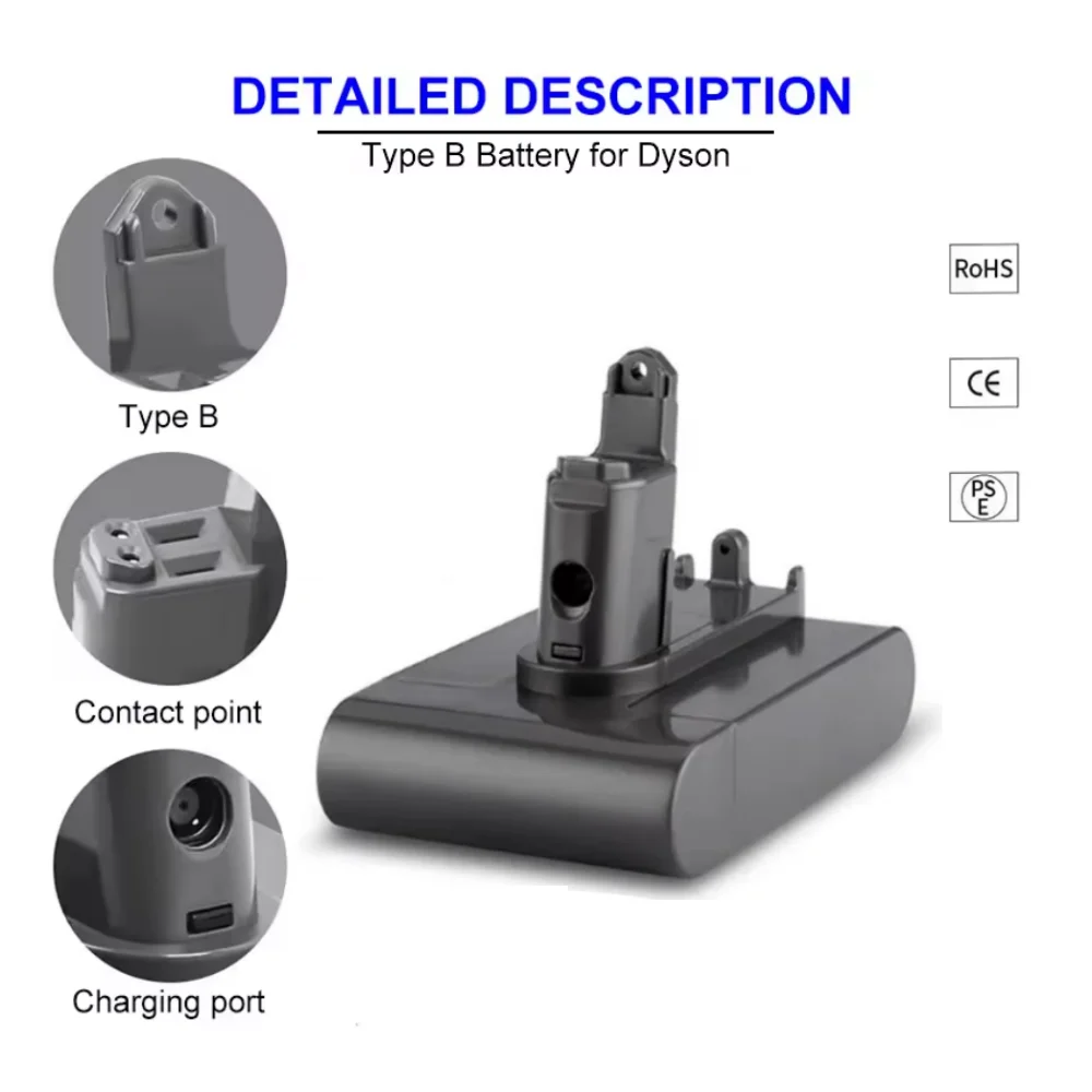 

For Dyson DC34 Rechargeable 22.2V 9800mAh Li-ion Battery Vacuum Cleaner Compatible with DC35 DC45 DC31 DC34 DC44 DC31 Animal