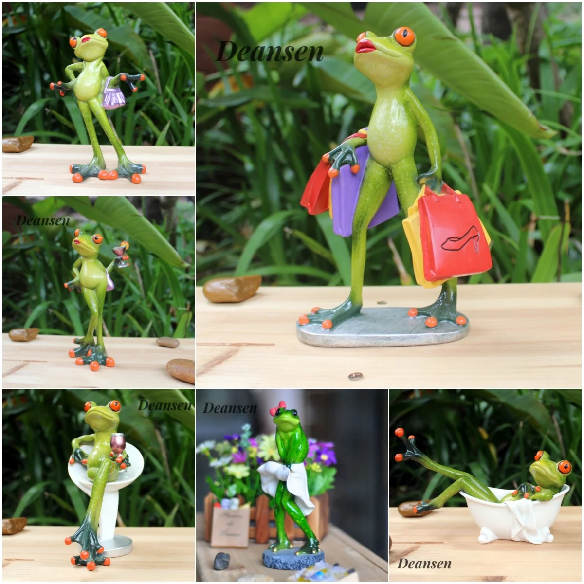 Nordic Elegant Leggy Frog Lady Figurines Shopping Frog Sculpture Resin Animal Statues Funny Frog Home Desktop Living Room Decor