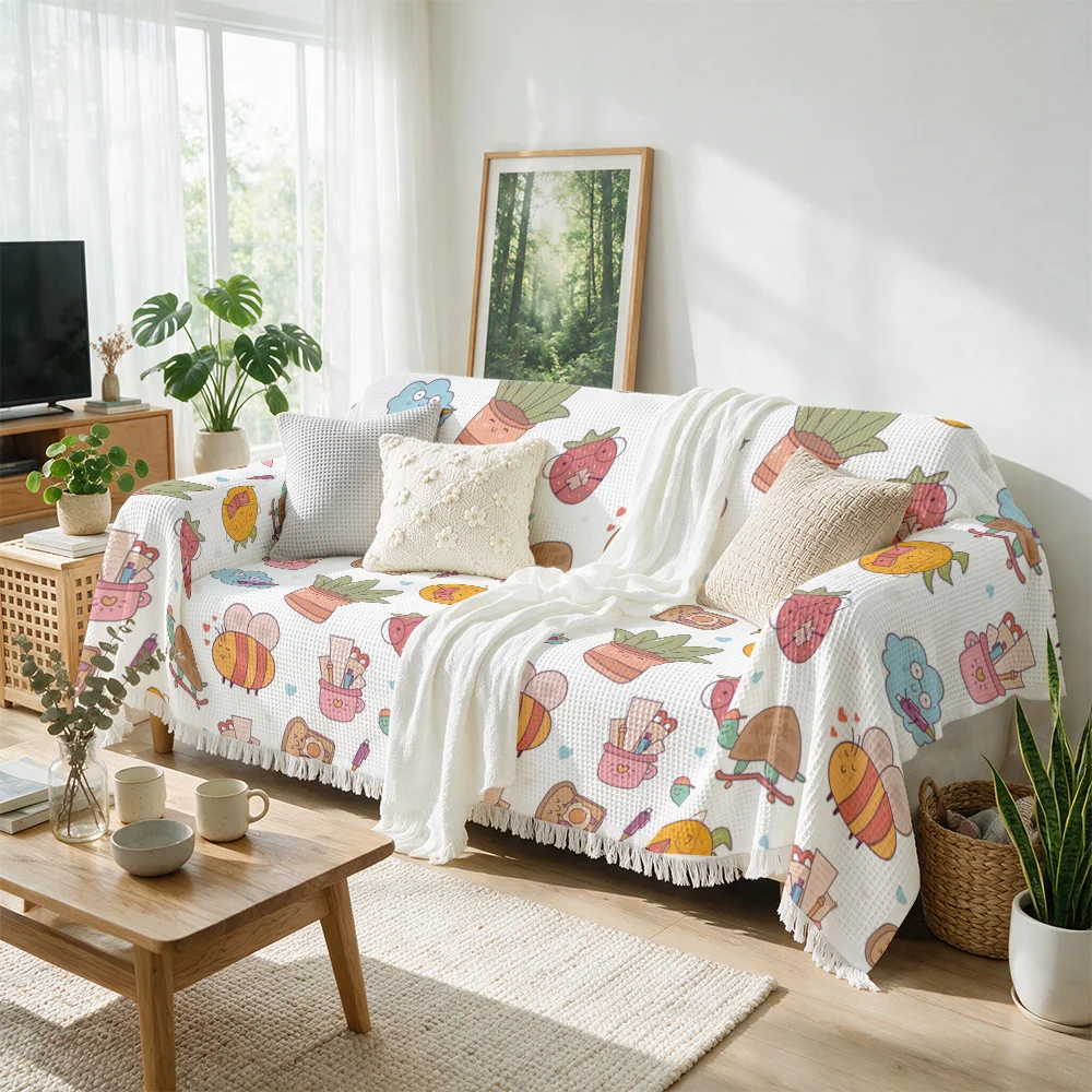 Whimsical Picnic Print Throw Blanket Cute Sofa Sofa Throw Decorative Cozy Nursery Decor for Kids Children Crib Bed Linens Accent