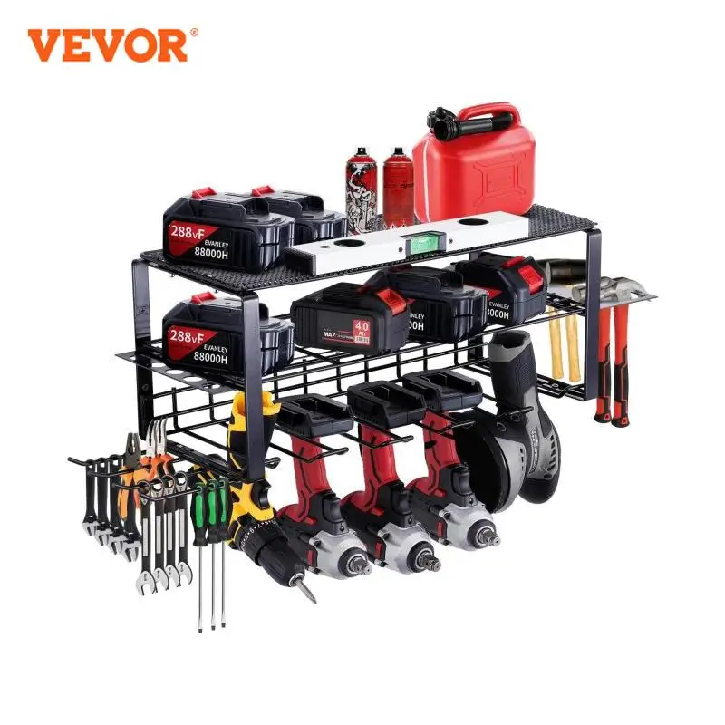 VEVOR 5 Slot 3 Layers Power Tool Organizer Garage Organization Metal Shelf Drill Holder Wall Mount Storage Rack for Screwdriver