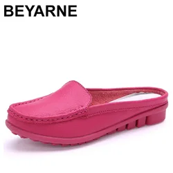 BEYARNE hot summer genuine leather slippers for women shoes flat with low heel sandals comfortable four colours shoes women