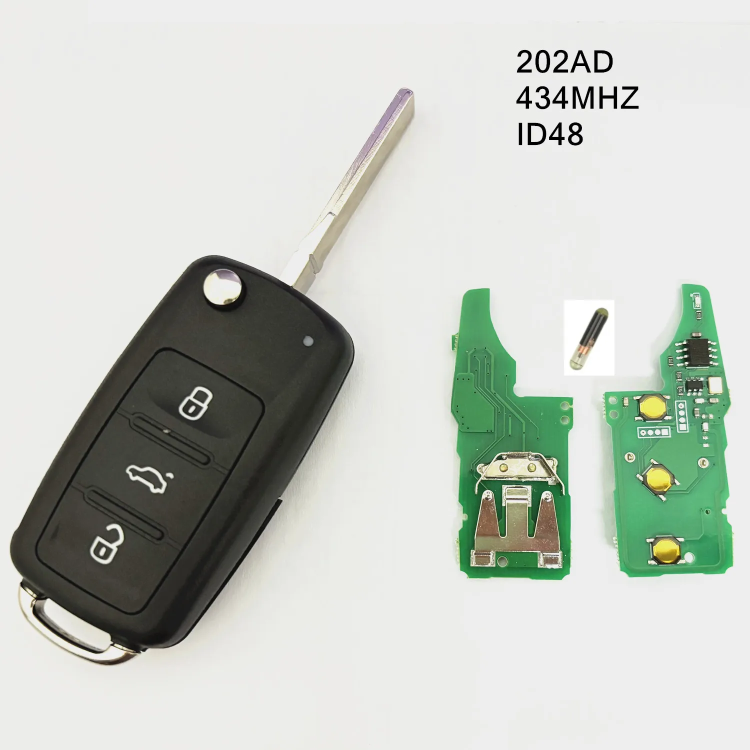 1pcs /lot 3 Buttons Remote Key 434MHz ID48 202AD for VW Golf Polo Tiguan Beetle Jetta Caddy Touran Eos