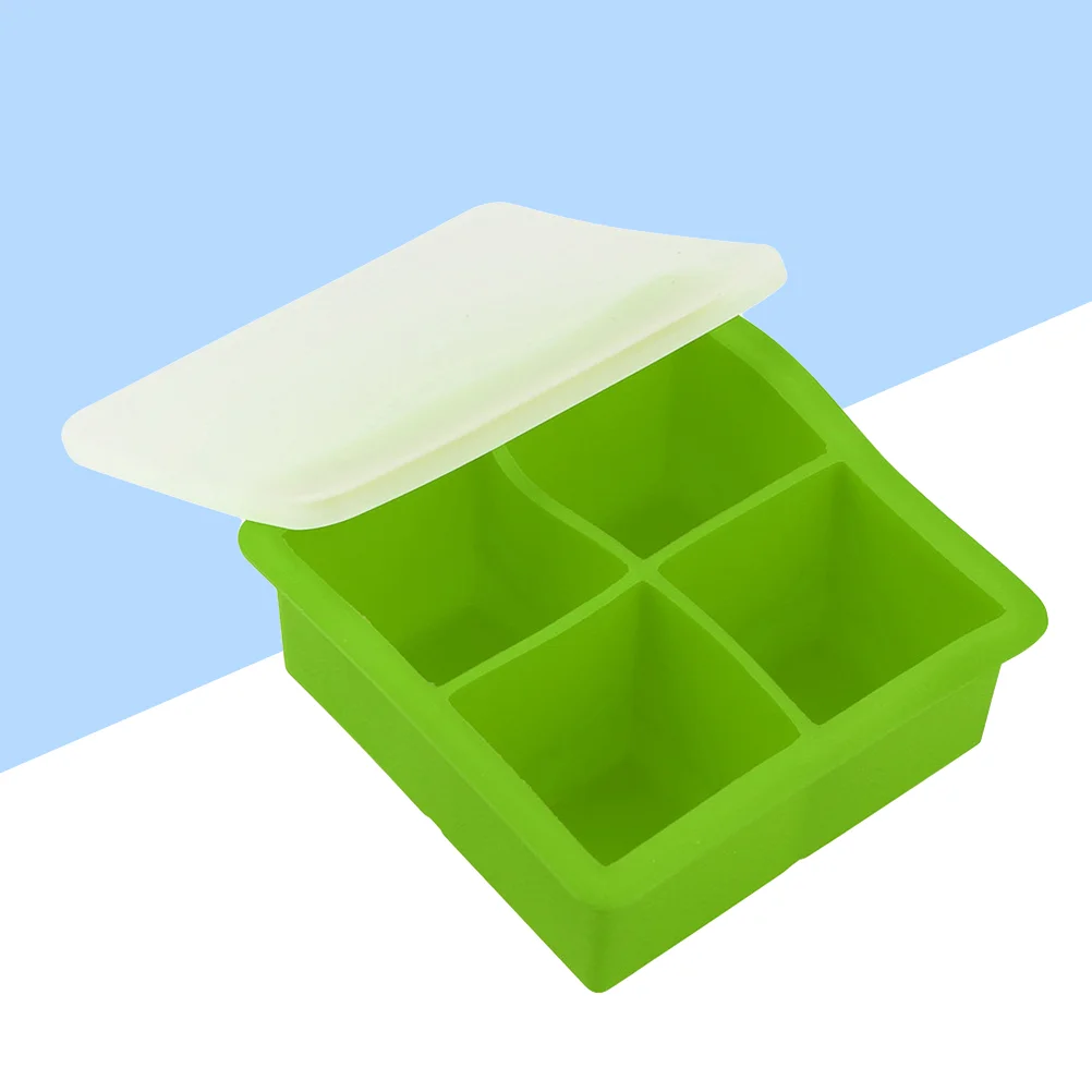 4 -Grid Clear Storage Containers with Lids Ice Molds Trays Silicone Baby Machine