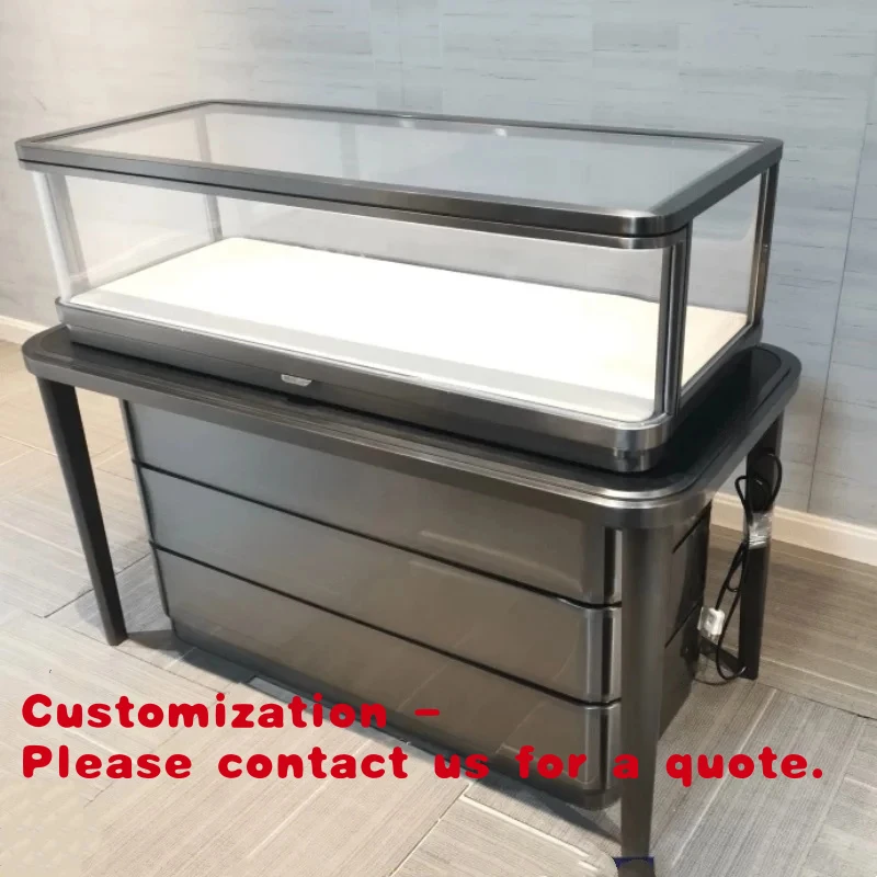 

custom.Custom High-End Jblack Stainless Steel and Glass Showcase Modern Style Jewelry Store Display Counter with Lacquer Loc