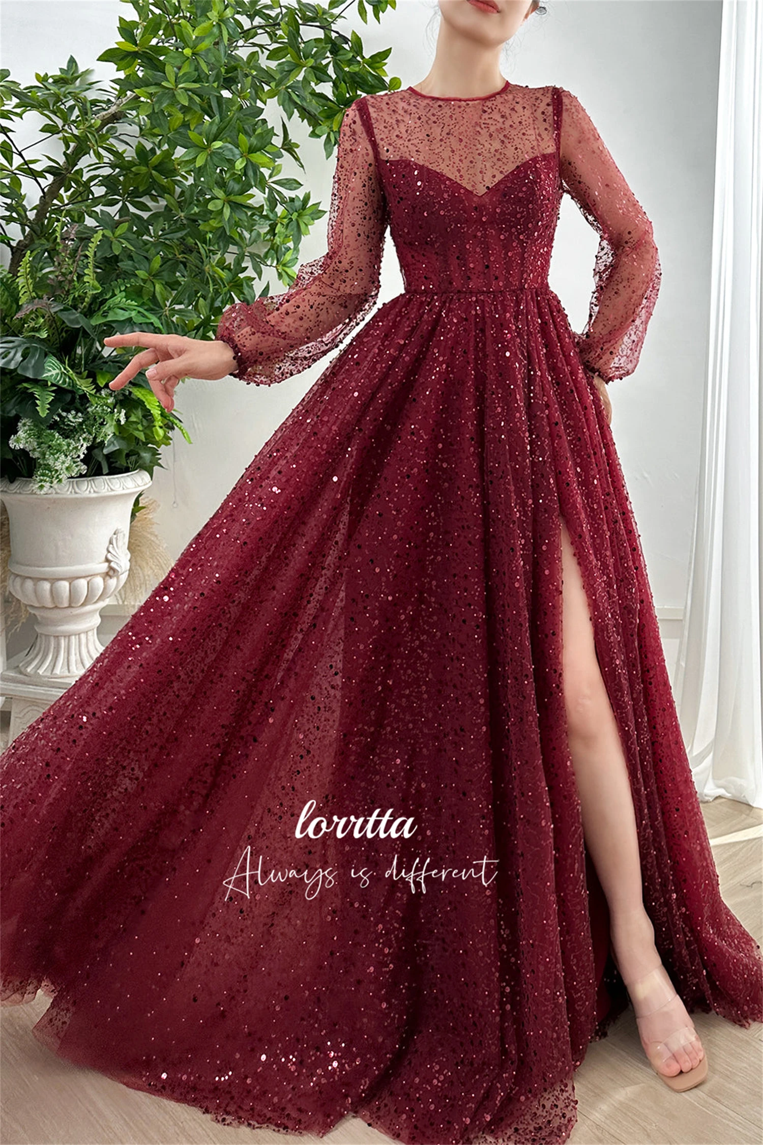 Lorrtta Line A Claret Bead Embroidery Fabric Ball Gown Evening Dress Grace Gala Dresses Woman 2024 for Party Wedding Prom Formal