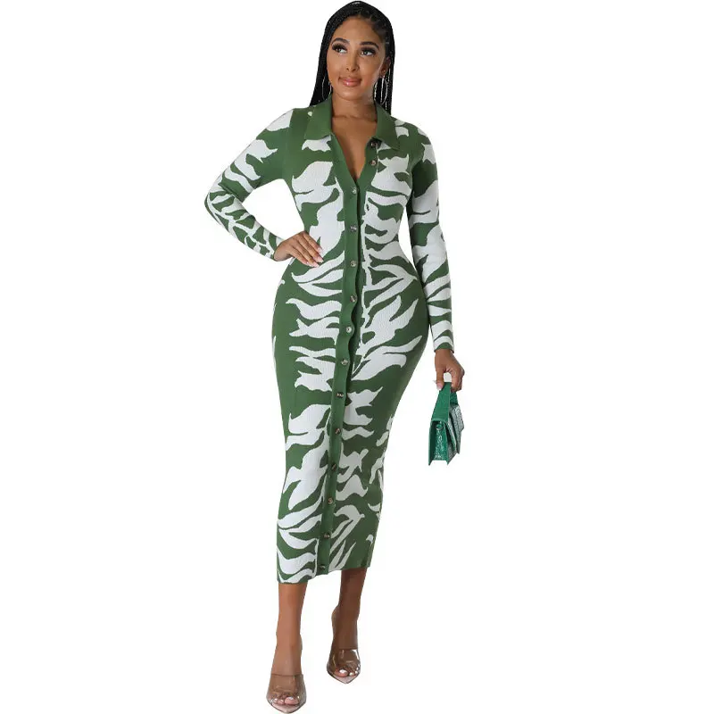 Outono 2022 outono feminino outono vestido de planta manga longa midi turn-down colarinho botão reto bodycon streetwear roupas elegantes