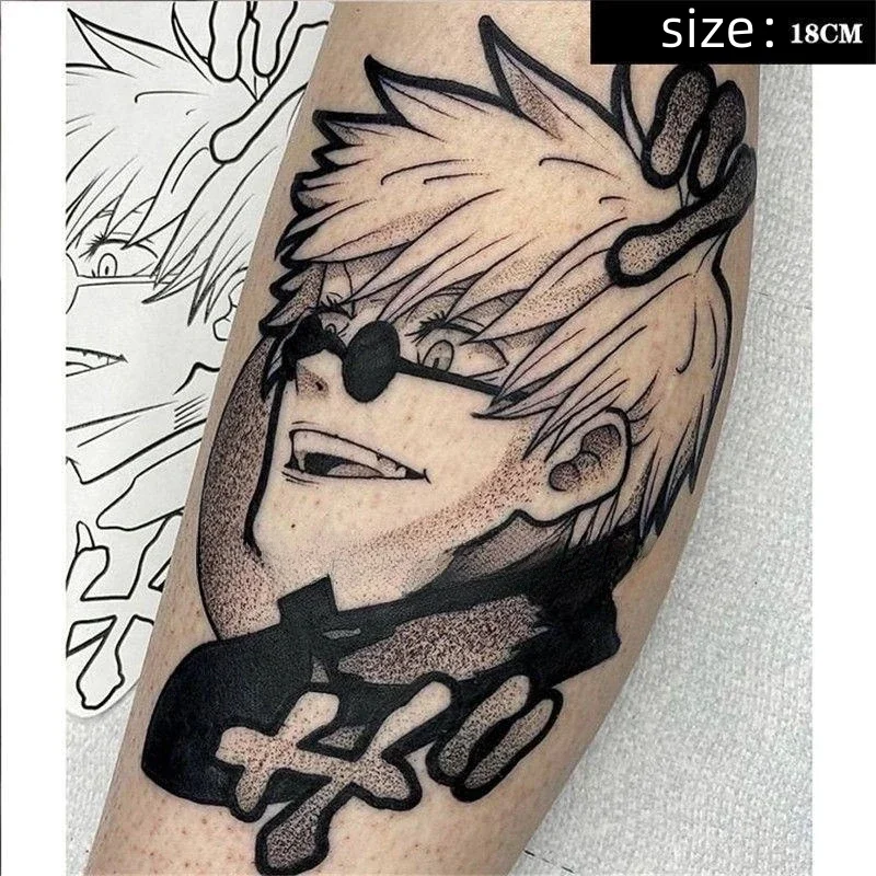 Jujutsu Kaisen أنيمي الوشم المؤقت الكرتون Satoru Gojo مقاوم للماء وهمية الوشم ملصق دائم نابض بالحياة الجسم الفن الوشم