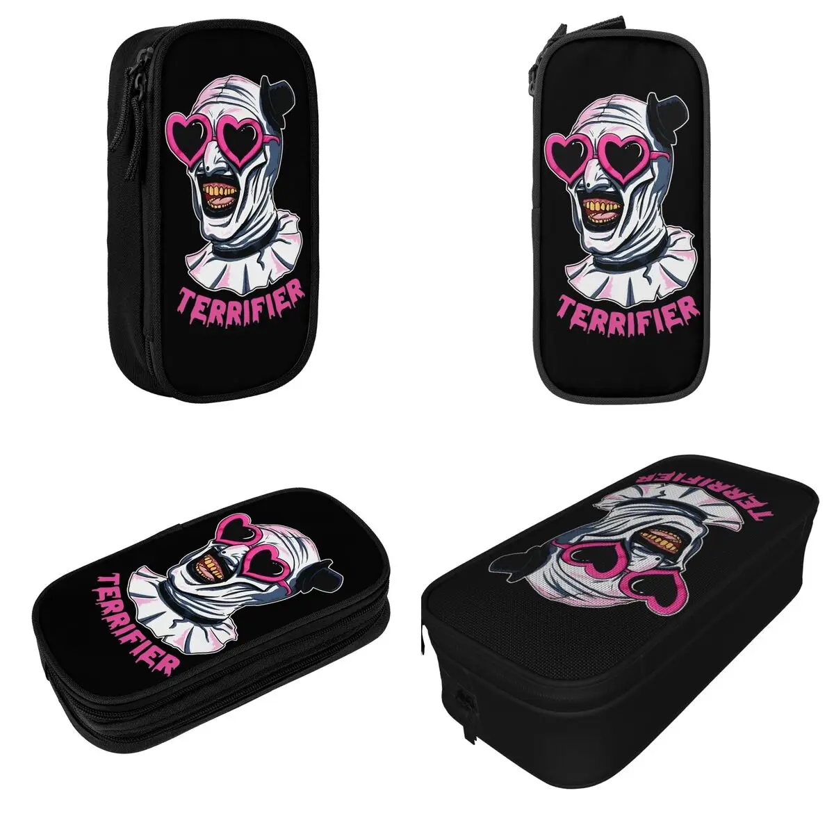 Classic Terrifier Art The Clown Heart Glasses Pencil Cases Pencil Box Pen Holder Big Capacity Bag School Supplies Stationery