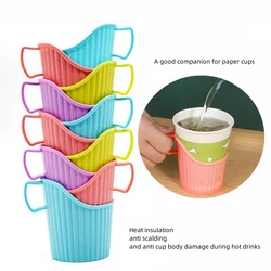 10PCS disposable paper cup holder set, thickened plastic corrugated cup holder, tea ceremony thermal insulation, anti scald hand