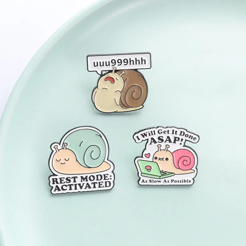 I Will Get It Done As Slow As Possible Enamel Brooch Pins Creative Cartoon Snail Slow Lift Badge Lapel Pin Accessory On Backpack