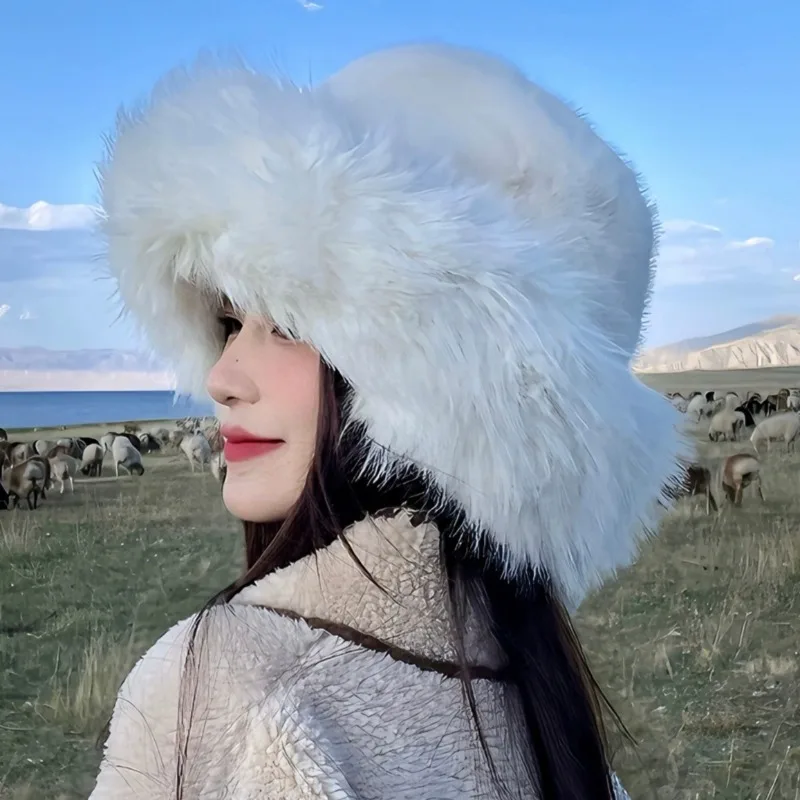 冬用防風耳当て付きモンゴル帽-フェイクファー-暖かい厚手のプラッシュ裏地付き-ユニセックス-アウトドア-寒さ対策キャップ