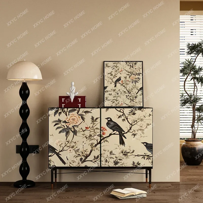 

FG26New Chinese Style Painted High Leg Side Cabinet Hallway Wall Integrated Solid Wood Storage Cabinet