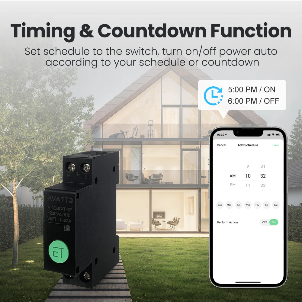 AVATTO Tuya WiFi Circuit Breaker with Energy Meter Power Consumption Monitor,Smart Timer Relay Switch Work for Alexa Google Home
