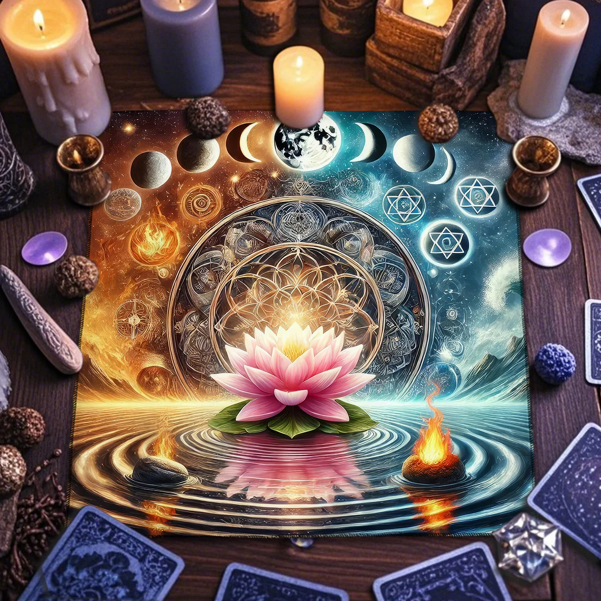 Ethnic Mandala Lotus Buddha Divination Altar Cloth Tree of Life Tarot Table Cloth Altar Cloth Celestial Energy Astral Tarot Mat
