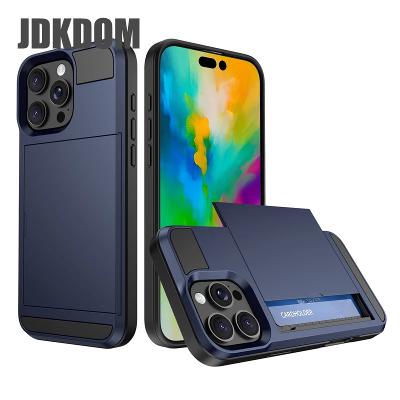 JDKDOM スライドカードスロットクレジットカード財布電話ケース iPhone SE4 X XR XS 耐衝撃カバー iPhone 11 プロマックス 6 7 8 6S プラス