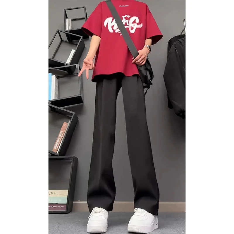 

Мужские брюки прямого кроя Naples Bla Ice Silk с высокой талией, прочные, повседневные, модные, для подростков, летние