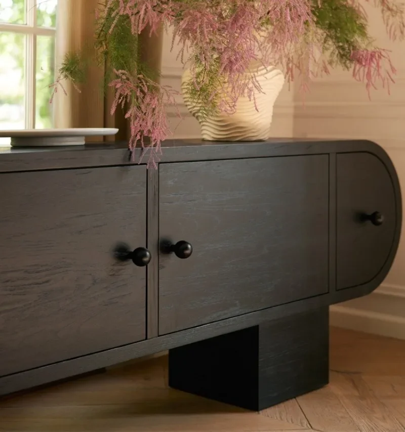 Amerikanischer TV-Schrank aus massivem Holz, integrierter Wohnzimmer-Couchtisch, schwarzer Couchtisch, französischer Retro-TV-Schrank