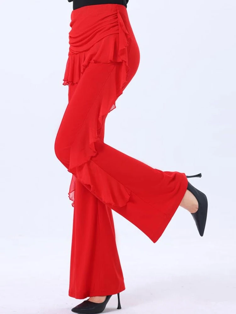 Calças de Prática de Dança Quadrada Fenas, Calças Modernas de Dança, Roupa de Dança Latina, Calças Longas de Aodão e Po...