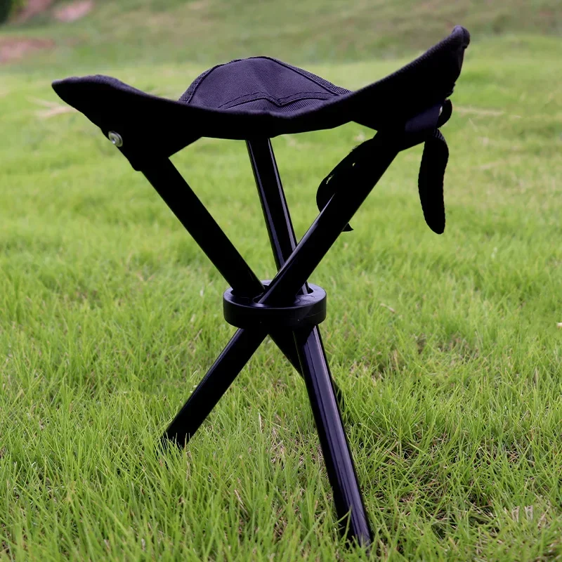 1pc Portable Outdoor Leisure Folding Small Mazar Super Light Aluminum Alloy Rotating Triangle Fishing Camping Bench Chair