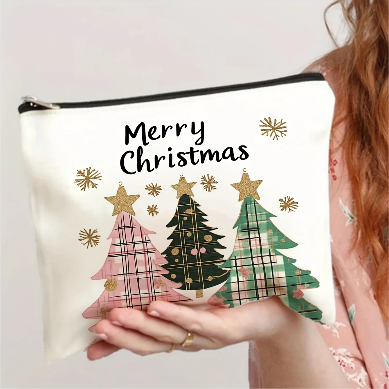1 Stück Weihnachtsbaum-Kosmetiktasche mit großem Fassungsvermögen – langlebiges Leinenimitat, parfümfrei, perfekt für die Aufbewahrung auf Reisen