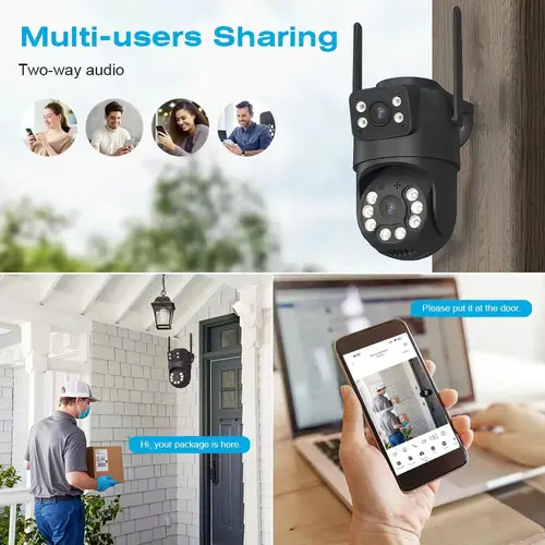 Imagen 2 del producto Cámara WIFI de doble lente 4K HD, cámara PTZ de doble pantalla 2K, cámara de seguridad de seguimiento automático para exteriores, vigilancia impermeable IP66 ICSEE