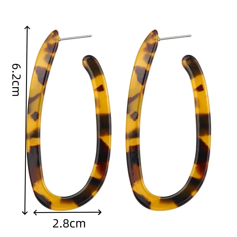 Vintage Acrylic U-shape Dangle Earrings for Women Bohemian Leopard Print Geometric Personality Drop Earrings Trendy Jewelry