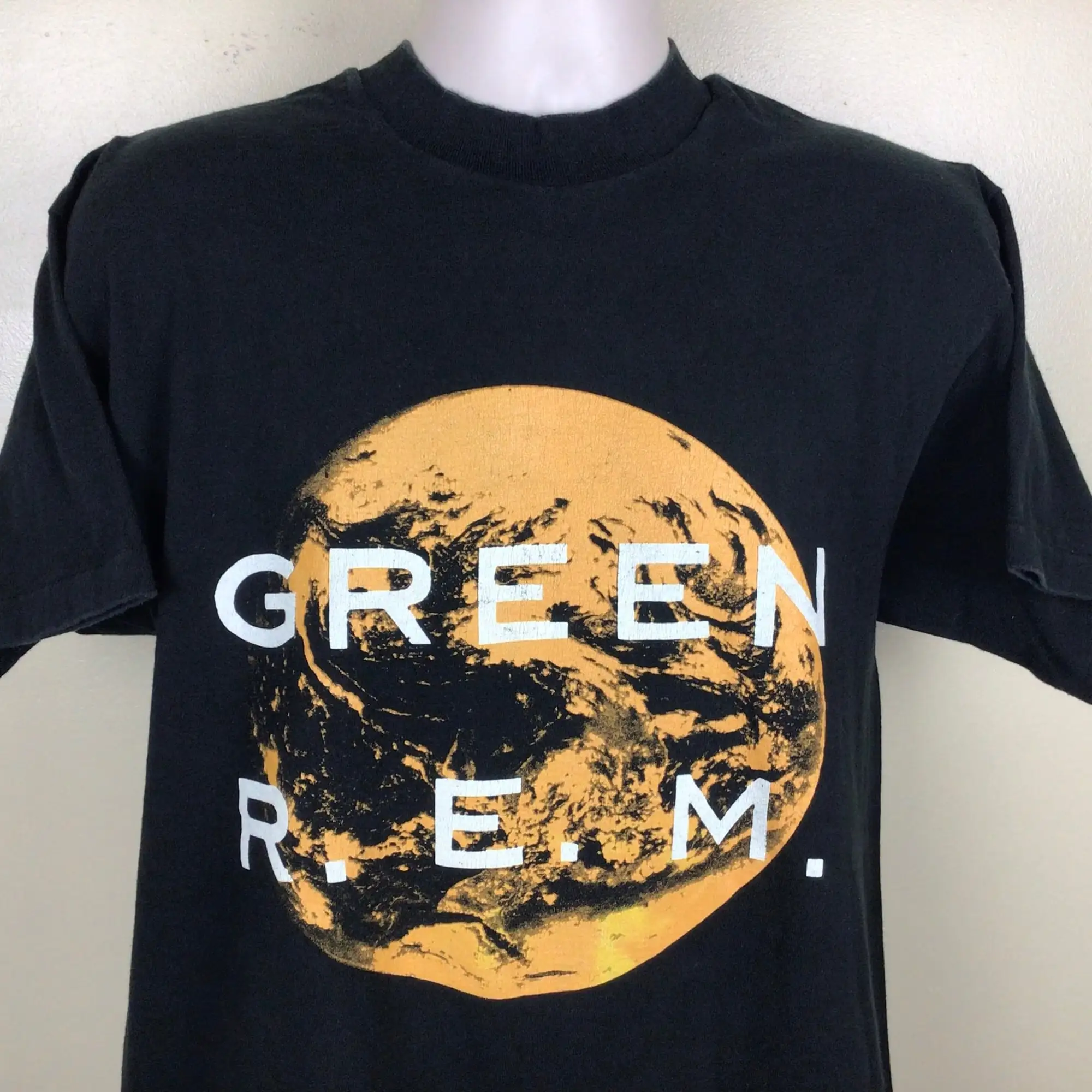 Vtg 1988 R.E.M. Green TShirt Black L 80s REM Indie College Alternative Rock Band