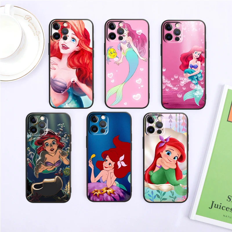 M-Mermaid Disney Cartoon For iPhone 15 14 13 12 11 XS XR X 8 7 SE Pro Max Plus Mini Black Funda Phone Case