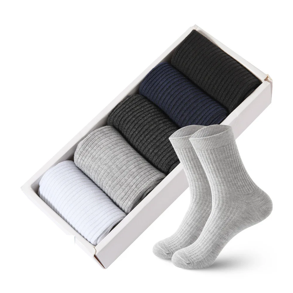 HSS Brand 5 Pairs/Lot Men‘s Socks Cotton Casual Business Stripe Socks Deodorant Breathable Black White Travel Winter Socks Man