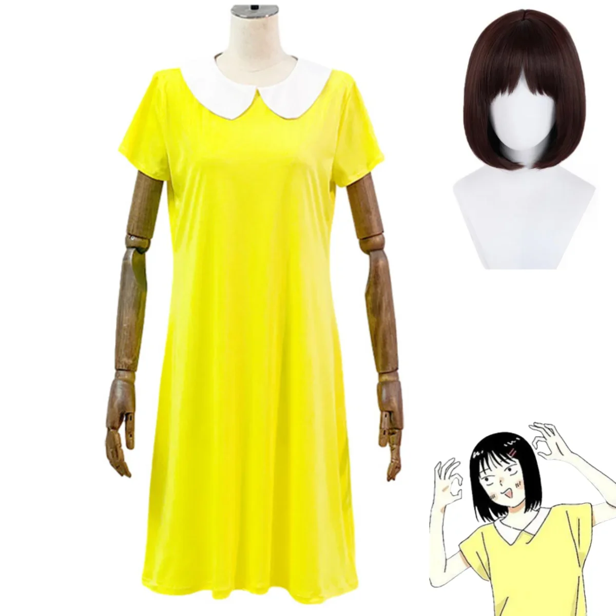 Anime Skip and Loafer Iwakura Mitsumi Cosplay Costume Wig Daily Yellow Doll Collar Dress Woman Sexy Kawaii Leisure Party Suit