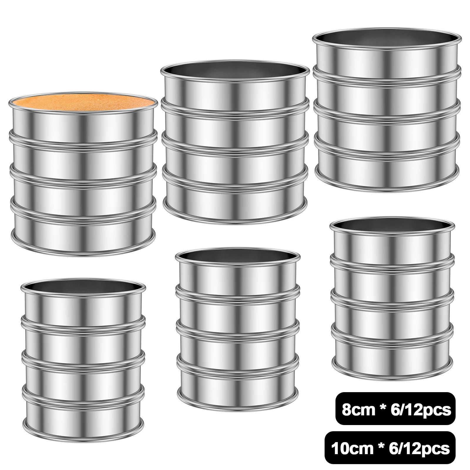 

12/24Pcs English Muffin Rings Stainless Steel Double Rolled Crumpet Rings Nonstick Round Tart Baking Mold Home Dessert Baking