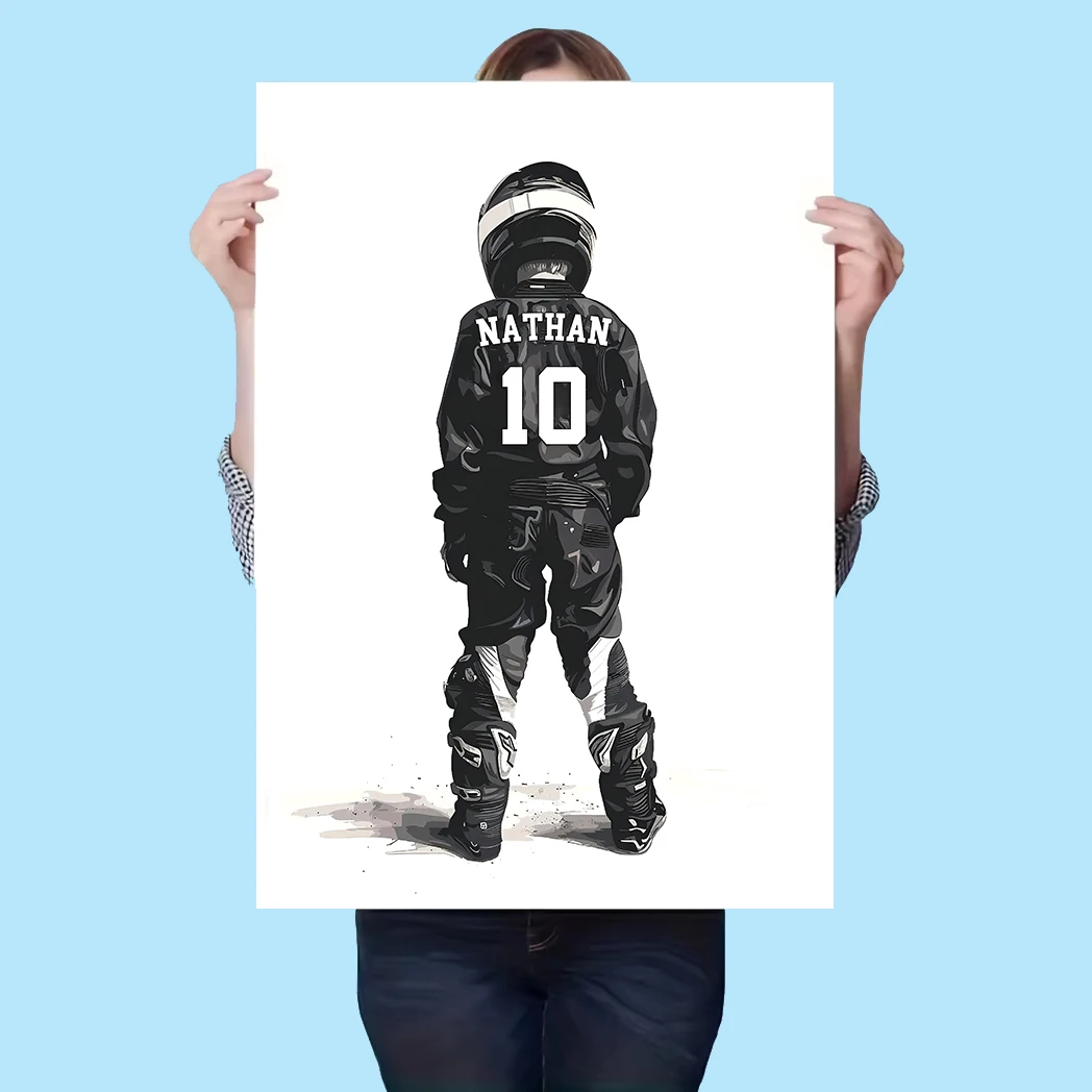 Personalized Motocross Rider Wall Art, Custom Name Number Dirt Bike Canvas Poster Prints,Boy Room Home Decor Perfect Rider Gifts
