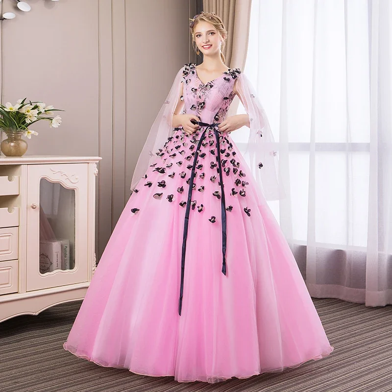 Robe de Quinceanera princesse rose mignonne avec ceintures, appliques de fleurs, robe de RhSweet 16, robes éducatives, 15 ans, dos à lacets