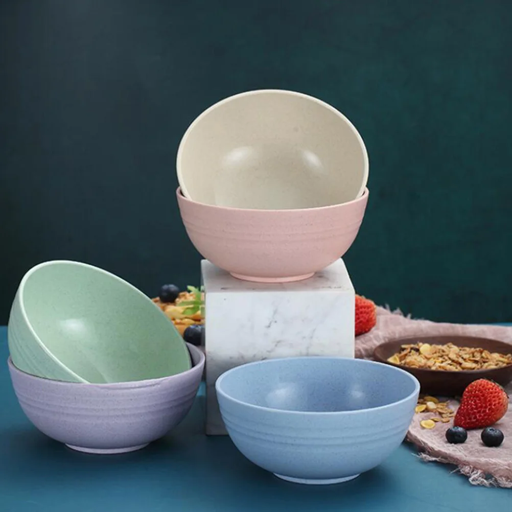 

10Pcs Wheat Straw Heat Resistant Bowls Set Colorful Stackable Large Capacity Round Salad Food Noodle Rice Bowls