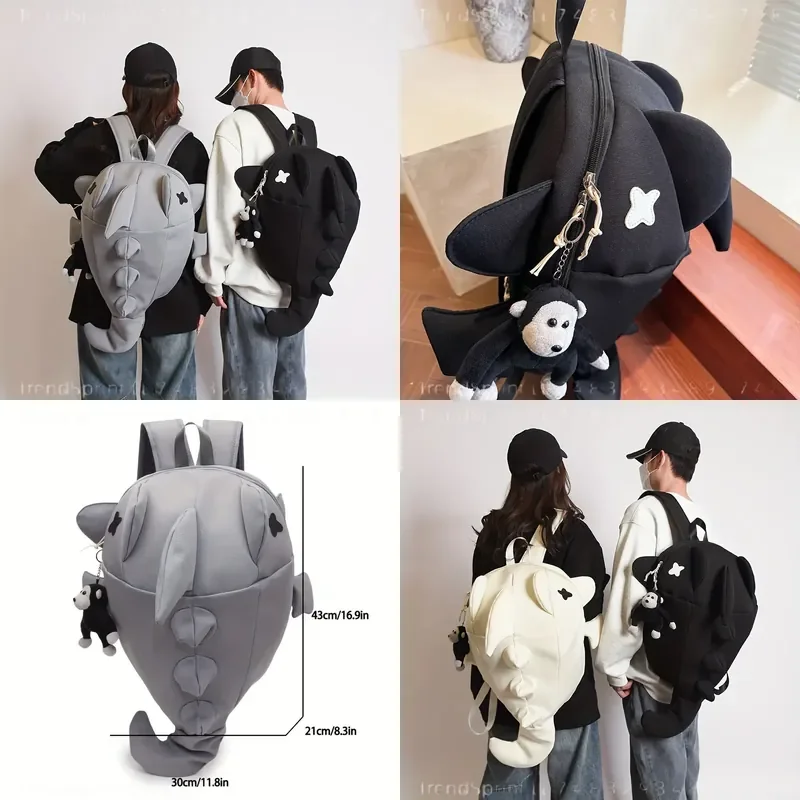 Creative Shark Backpack Men Women Trendy Funny Ugly Cute Student Book Bag Korean Style Travel Motorcycle Leisure Bag