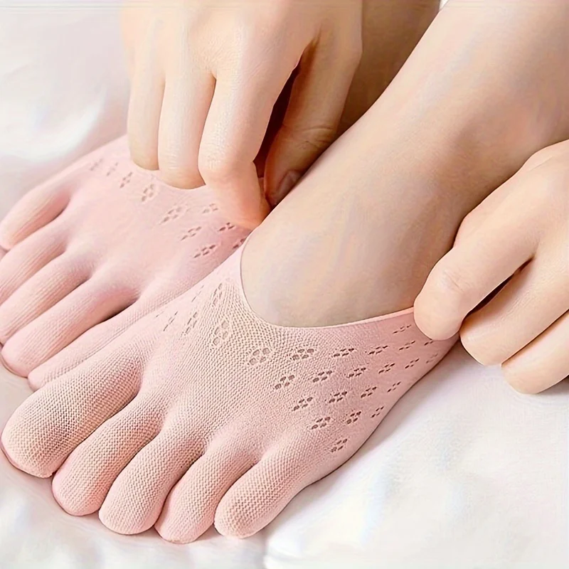 Women's Toe Socks, No Show Invisible Socks, Silicone Non-Slip Ladies Boat Socks, Low Cut, Breathable, Sweat Absorbing, Summer Thin view 5