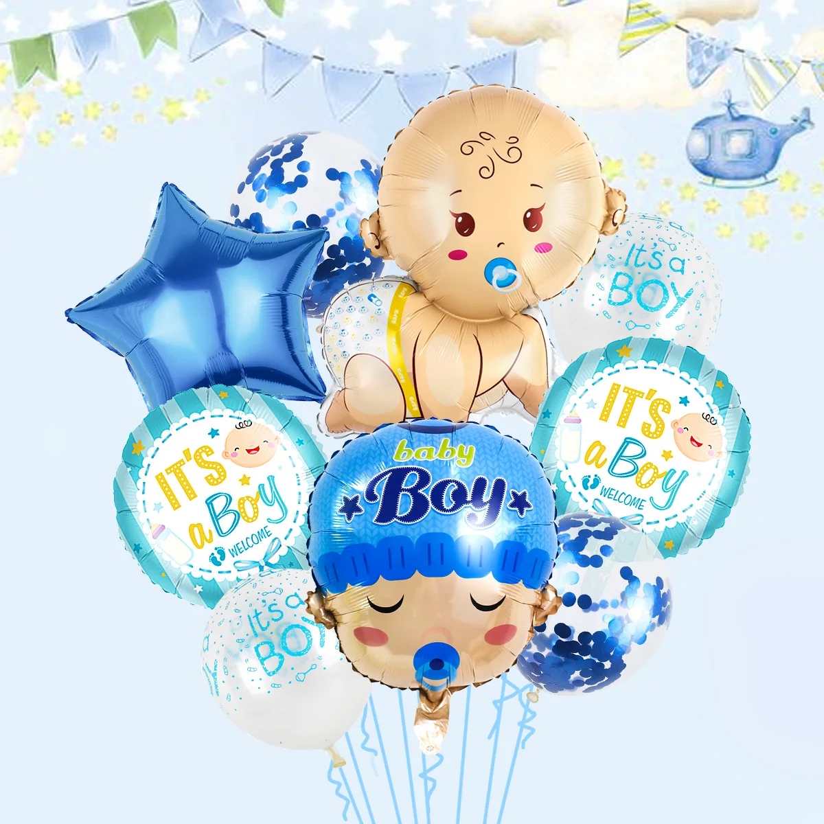 9pcs Cute Blue Pacifier Balloons, Crawling Doll, Perfect for Pregnancy, Gender Reveal, Wedding, Birthday, Baby Shower